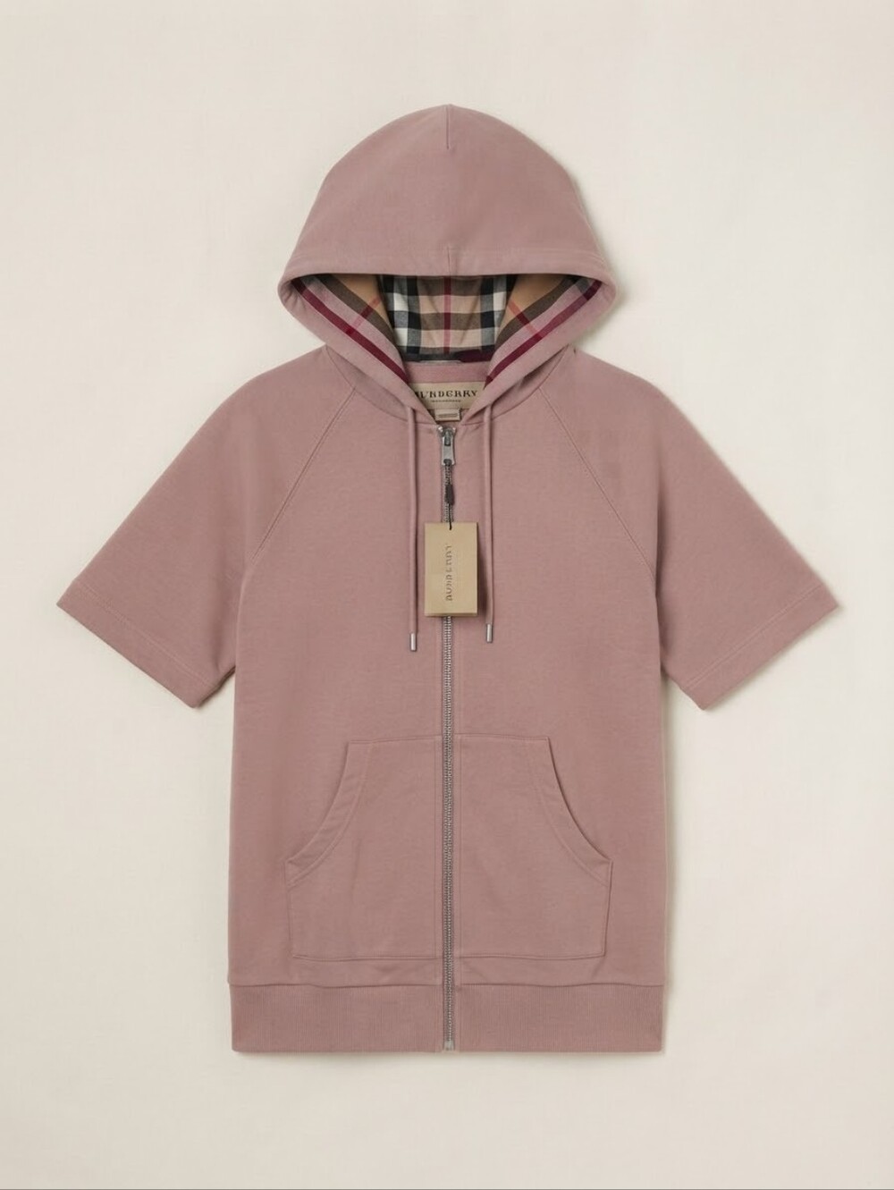 Burberry Dusty Mauve Short-Sleeve Zip Hoodie Nwt New With Tags Size Small